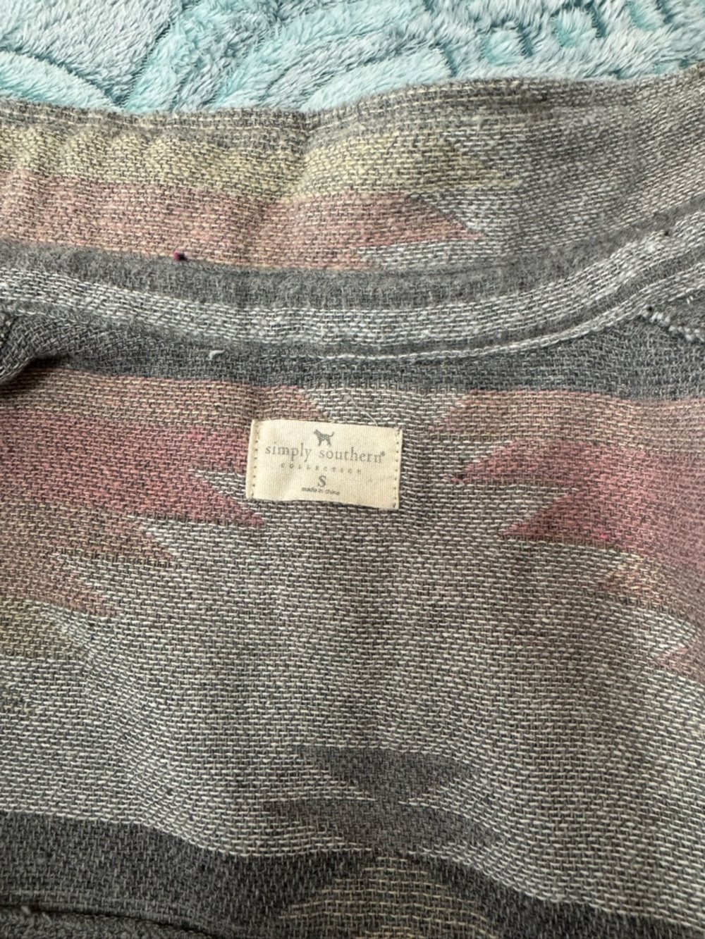 Simply Southern Womens Aztec button up Crop Sweater Jacket - Gray, Pink, Tan - Picture 2 of 2